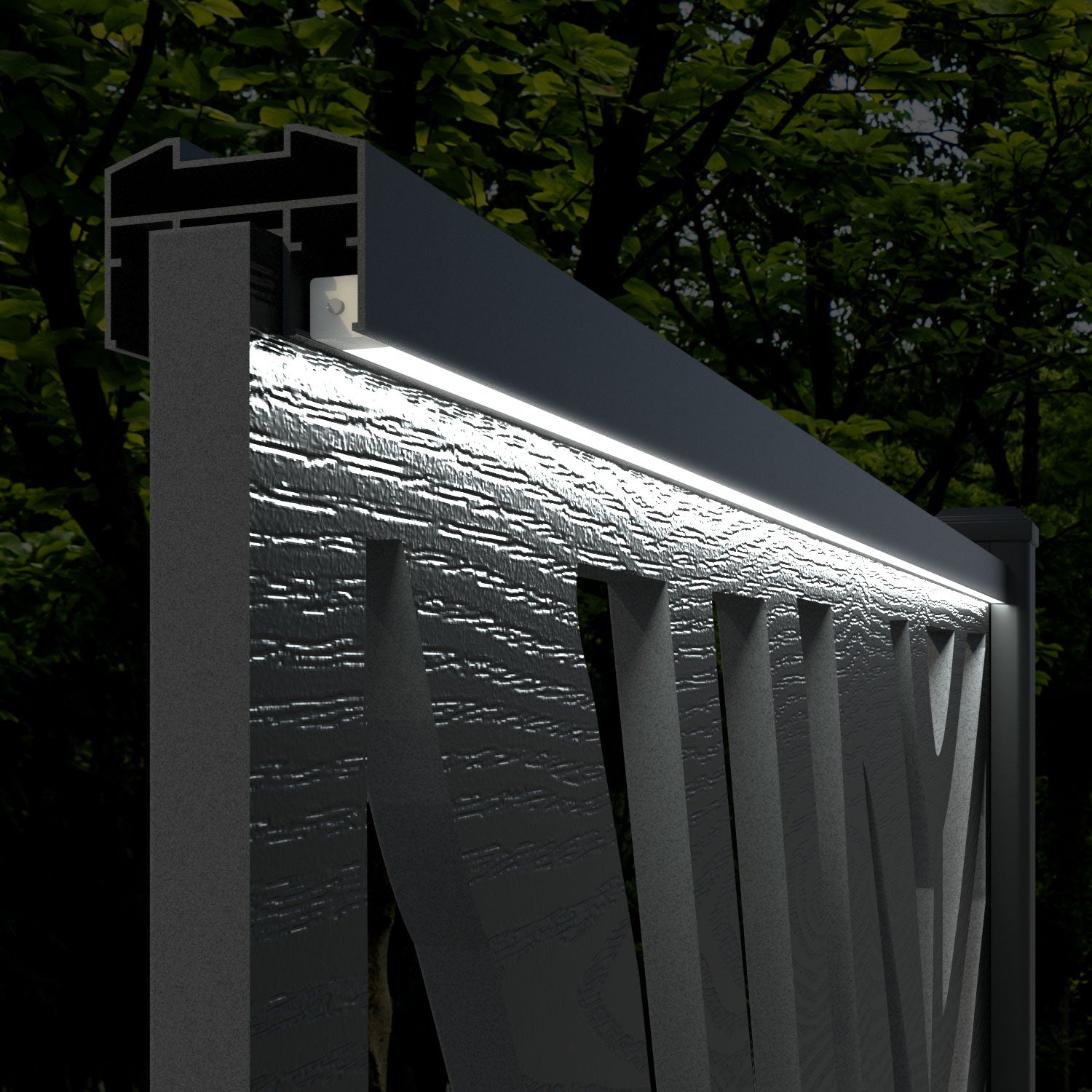 Ripple Palm Fence Panel - Dark Grey - with our aluminium posts