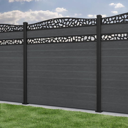 Classic Pebble Curved Top Split Screen Fence Panel - Dark Grey - with our aluminium posts