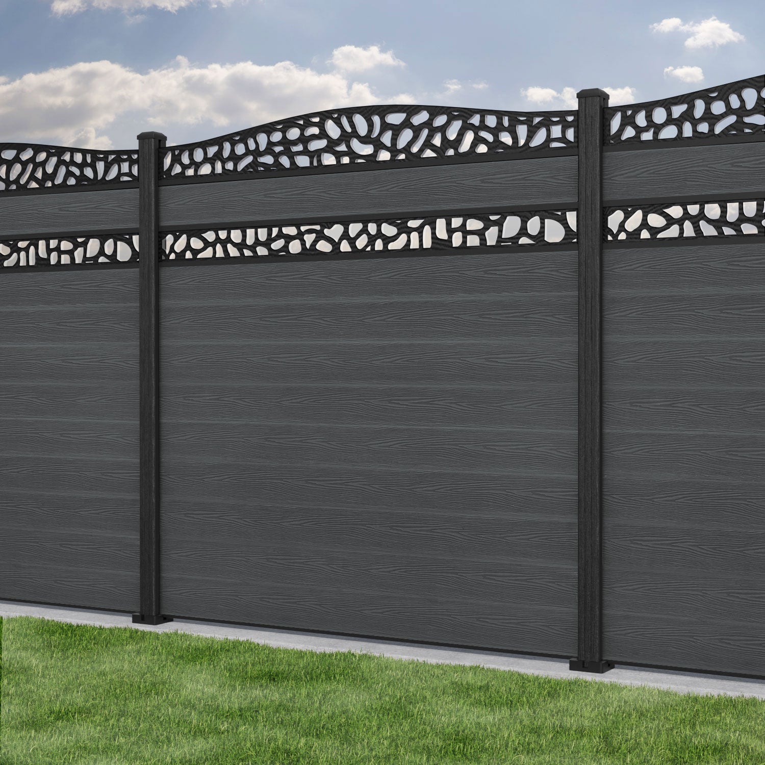 Classic Pebble Curved Top Split Screen Fence Panel - Dark Grey - with our composite posts