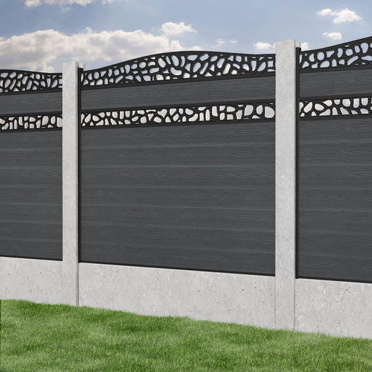 Classic Pebble Curved Top Split Screen Fence Panel - Dark Grey - for existing concrete posts