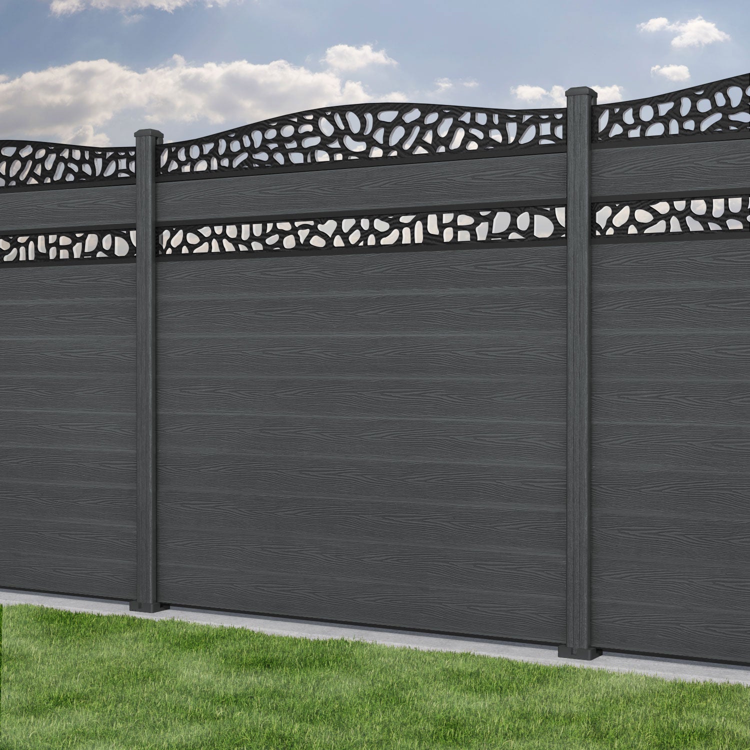 Classic Pebble Curved Top Split Screen Fence Panel - Dark Grey - with our composite posts