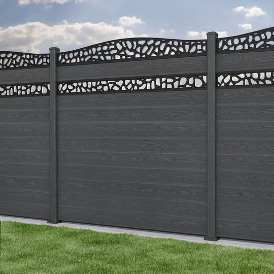 Classic Pebble Curved Top Split Screen Fence Panel - Dark Grey - with our composite posts