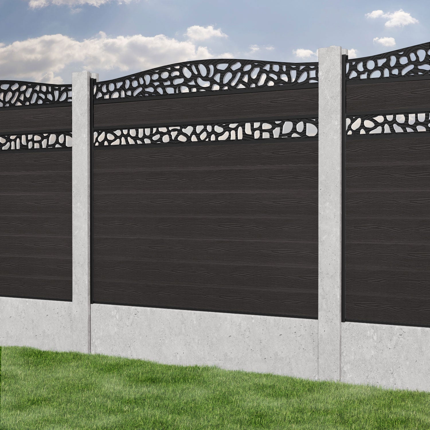 Classic Pebble Curved Top Split Screen Fence Panel - Dark Oak - for existing concrete posts