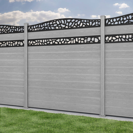 Classic Pebble Curved Top Split Screen Fence Panel - Light Grey - with our composite posts