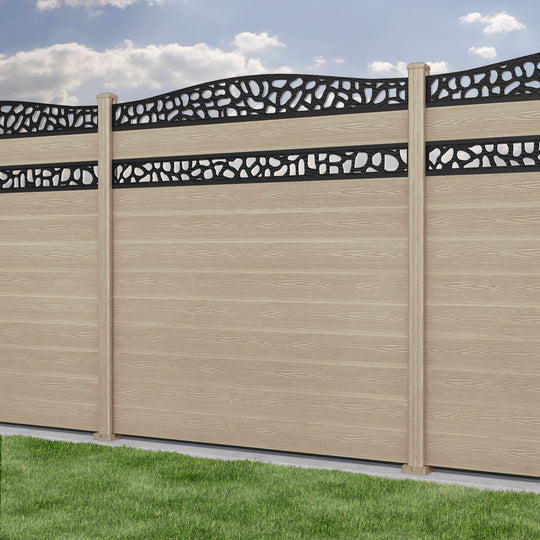 Classic Pebble Curved Top Split Screen Fence Panel - Light Oak - with our composite posts