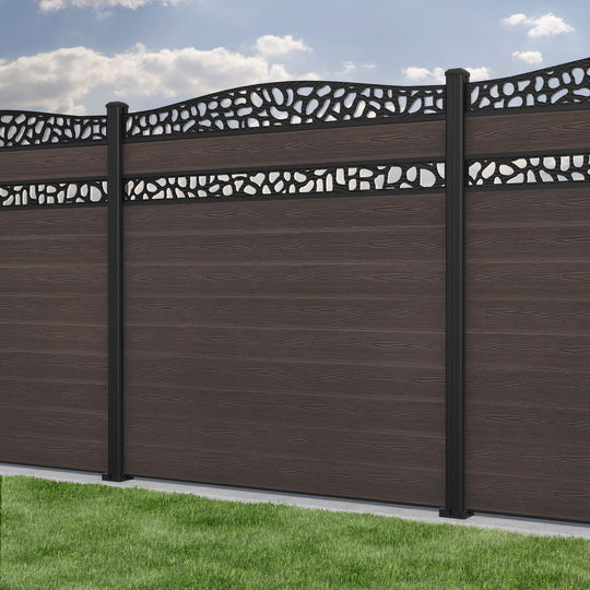 Classic Pebble Curved Top Split Screen Fence Panel - Mid Brown - with our aluminium posts