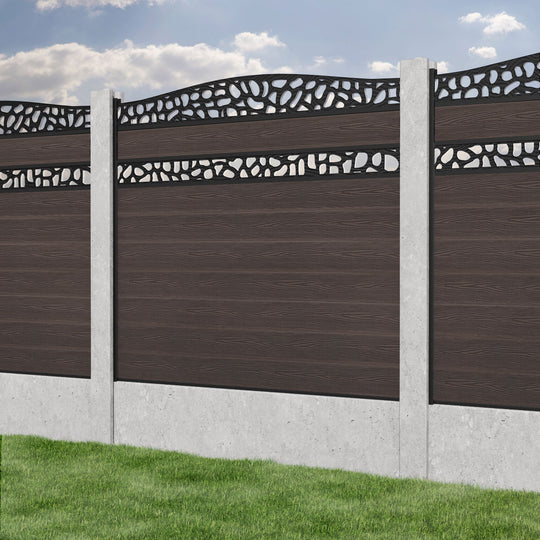 Classic Pebble Curved Top Split Screen Fence Panel - Mid Brown - for existing concrete posts