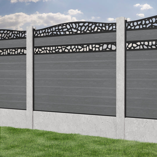 Classic Pebble Curved Top Split Screen Fence Panel - Mid Grey - for existing concrete posts