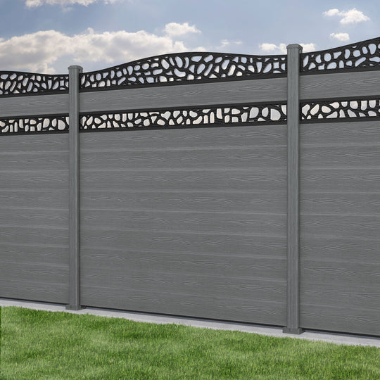 Classic Pebble Curved Top Split Screen Fence Panel - Mid Grey - with our composite posts