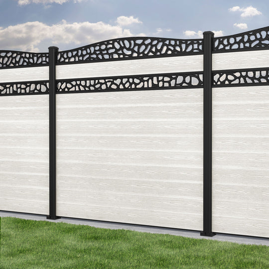 Classic Pebble Curved Top Split Screen Fence Panel - Light Stone - with our aluminium posts