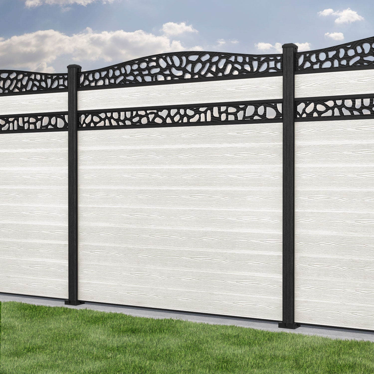 Classic Pebble Curved Top Split Screen Fence Panel - Light Stone - with our composite posts