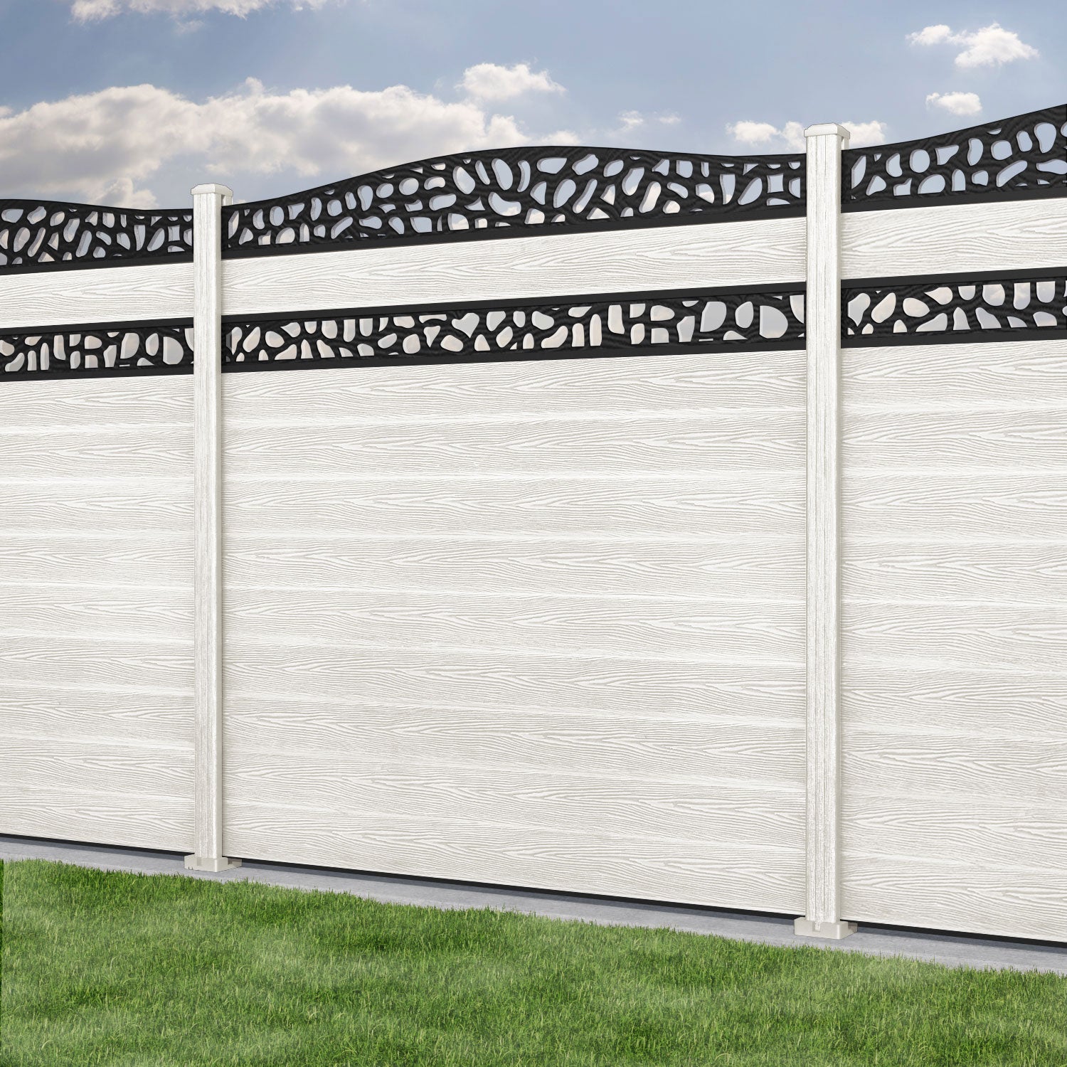 Classic Pebble Curved Top Split Screen Fence Panel - Light Stone - with our composite posts