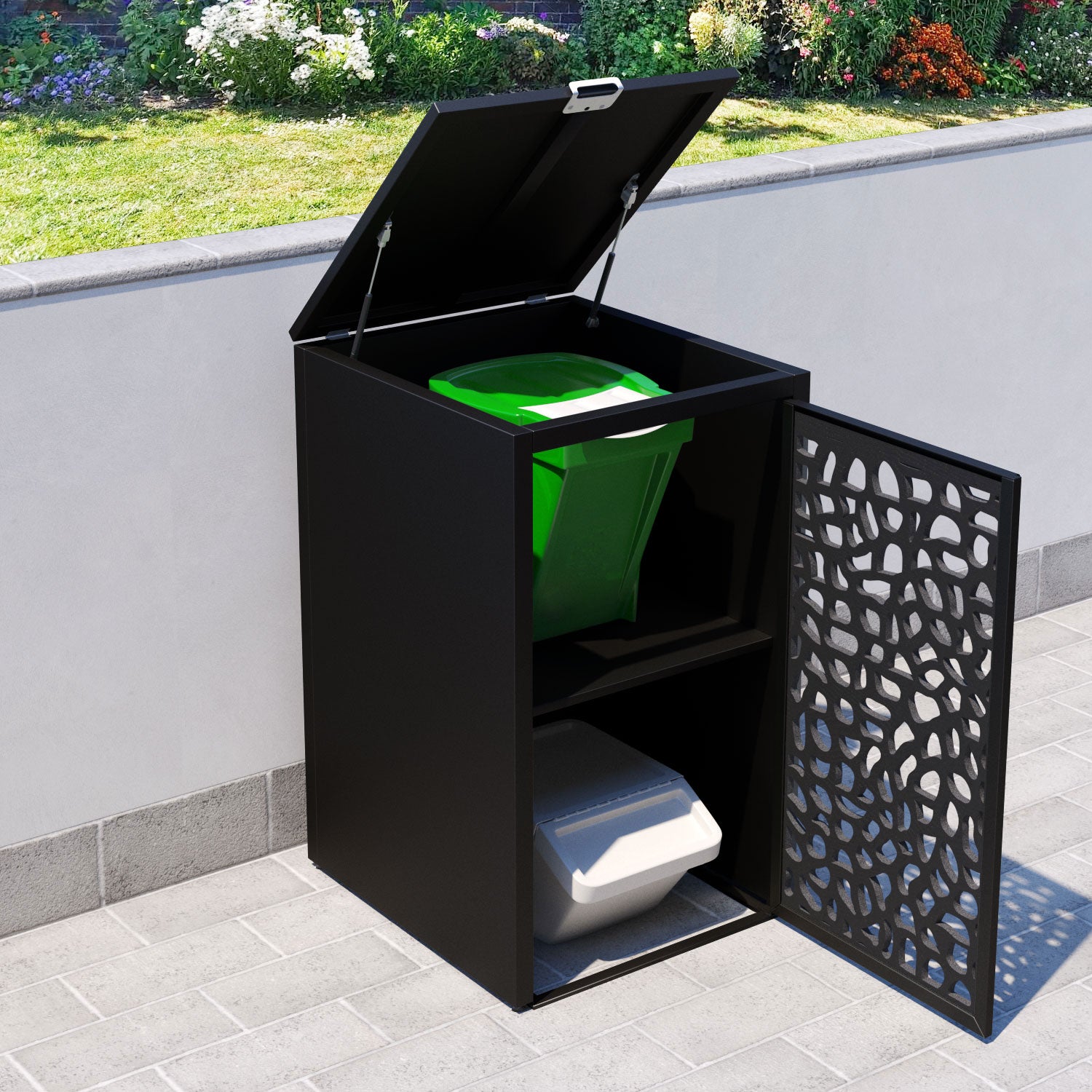 Black 3 Bin Store with Pebble Door Screen