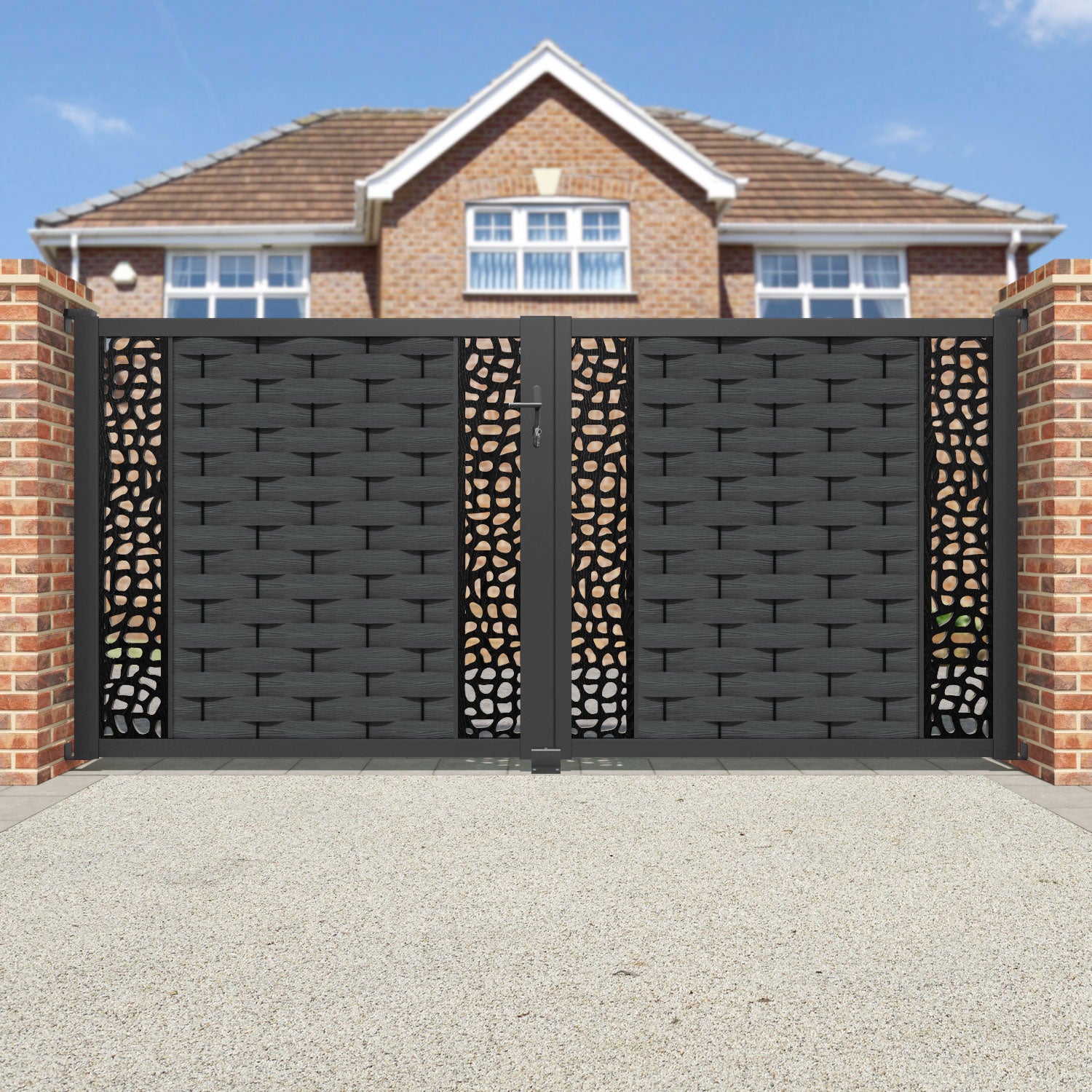 Ripple Pebble Straight Top Driveway Gate - Dark Grey - Middle & End Screen