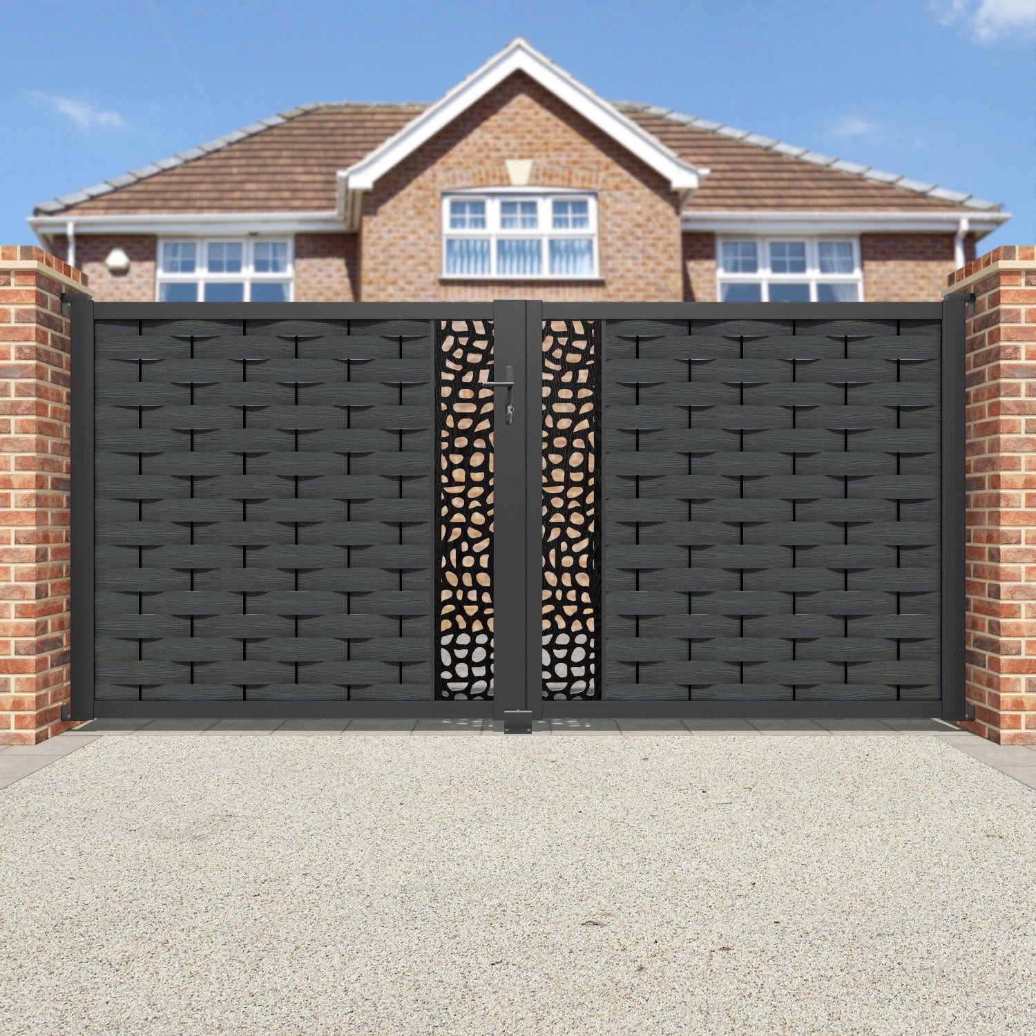 Ripple Pebble Straight Top Driveway Gate - Dark Grey - Middle Screen