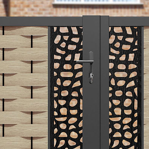 Ripple Pebble Straight Top Driveway Gate - Light Oak- Middle & End Screen