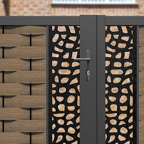 Ripple Pebble Straight Top Driveway Gate - Teak - Middle Screen