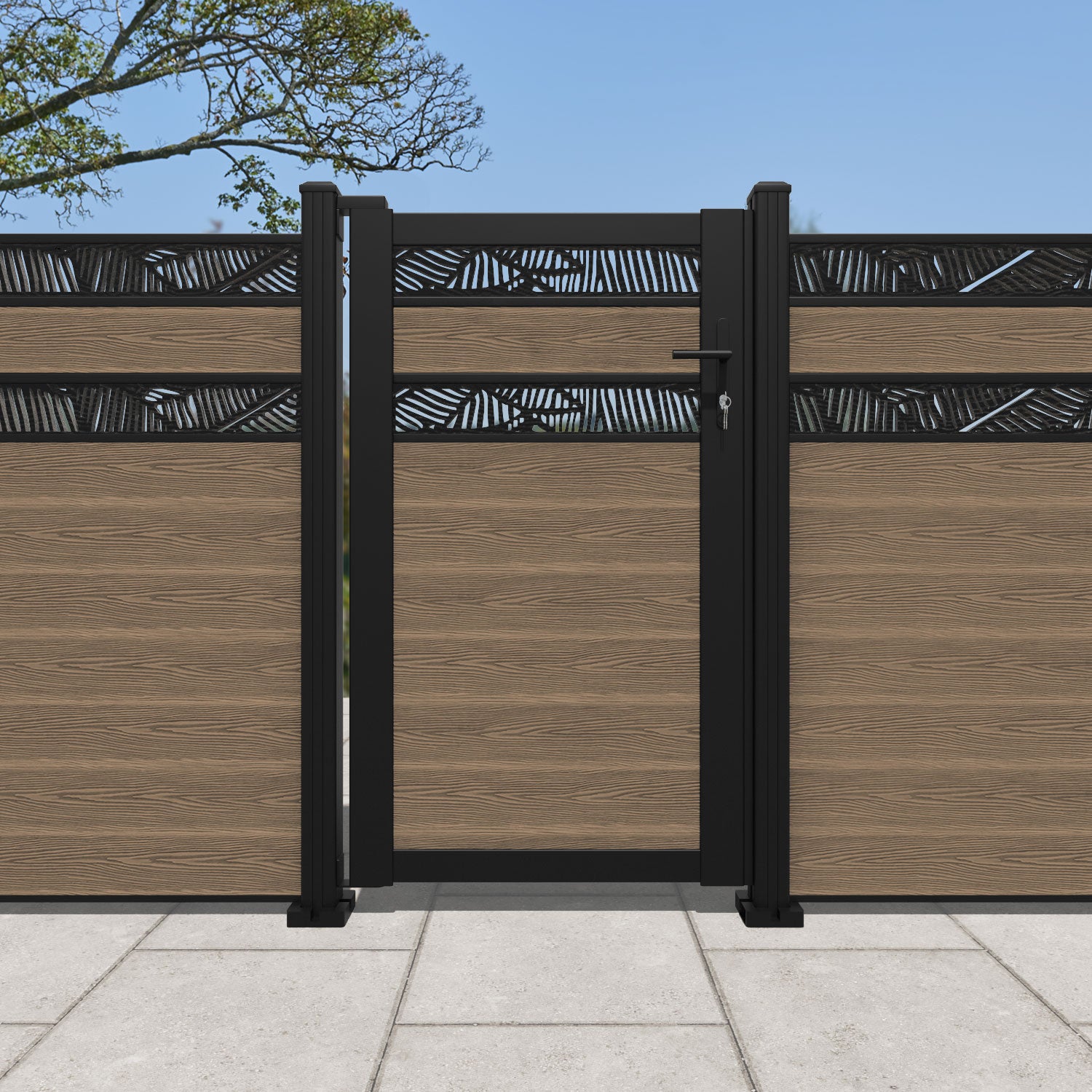 Classic Feather Split Screen Pedestrian Gate - Teak