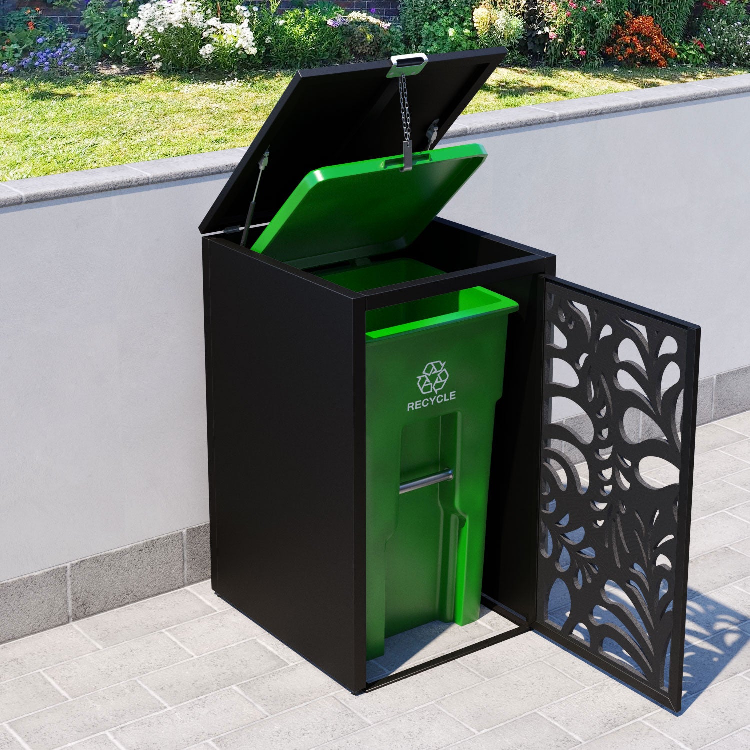 Black 3 Bin Store with Petal Door Screen