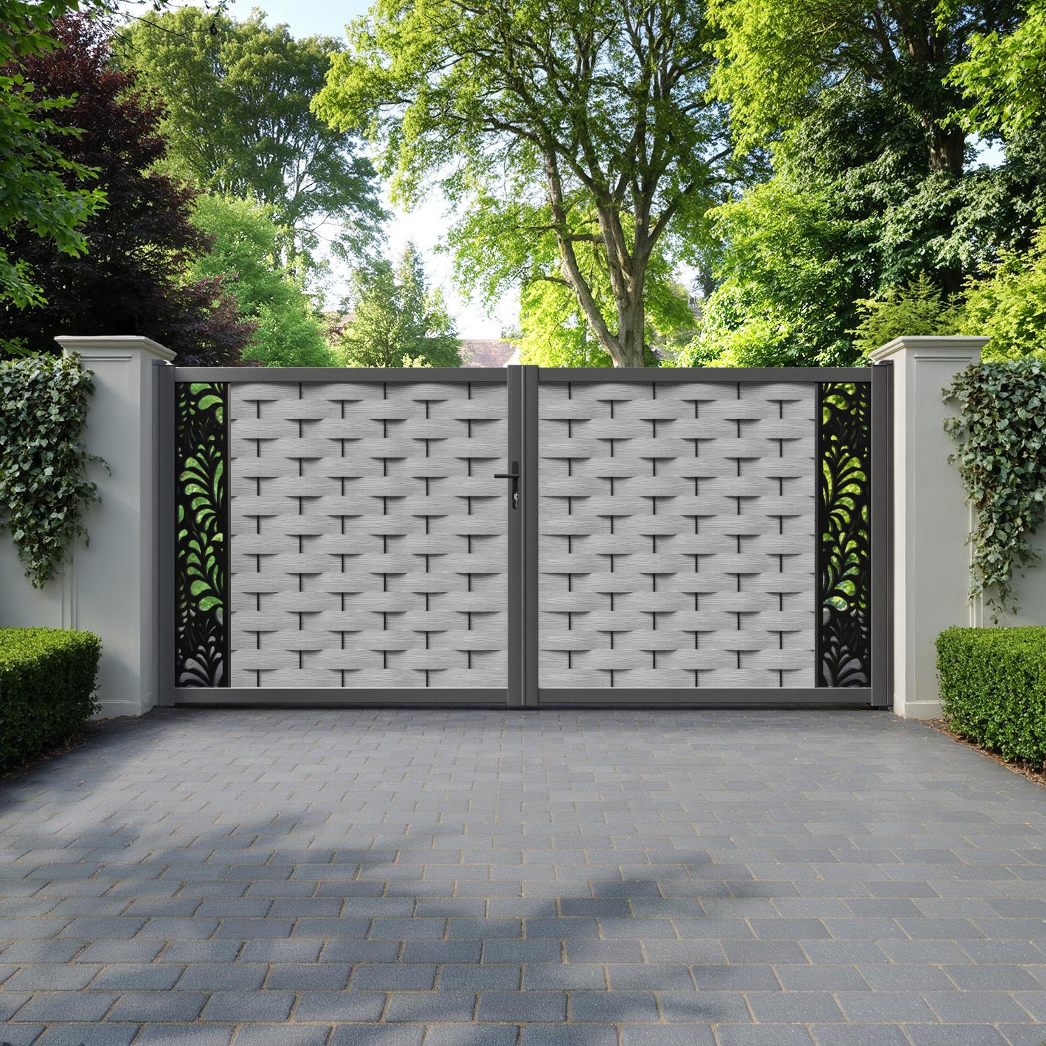 Ripple Petal Straight Top Driveway Gate - Light Grey - End Screen