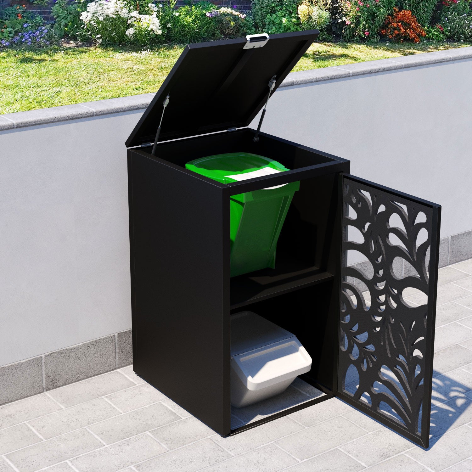 Black 3 Bin Store with Petal Door Screen