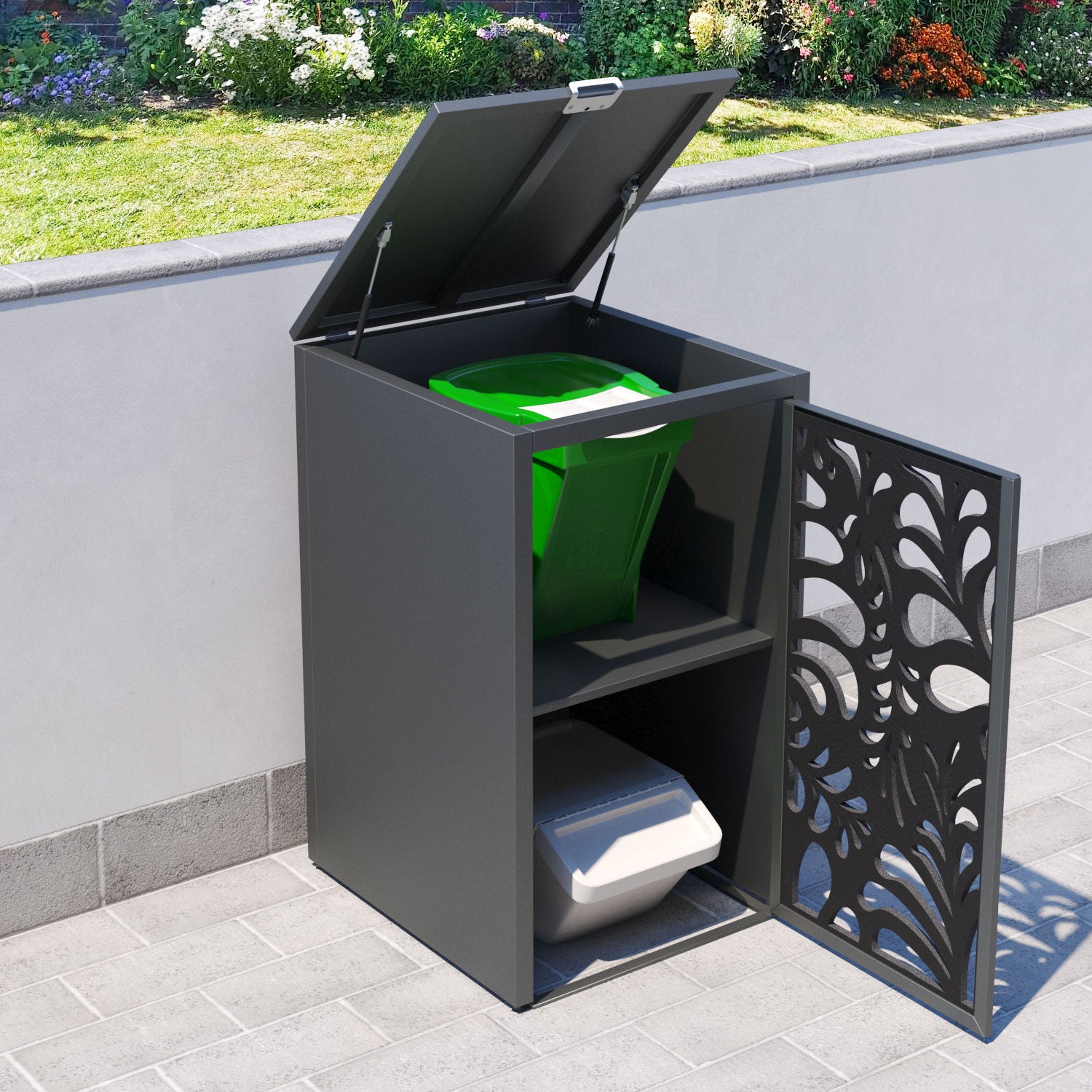 Grey 3 Bin Store with Petal Door Screen