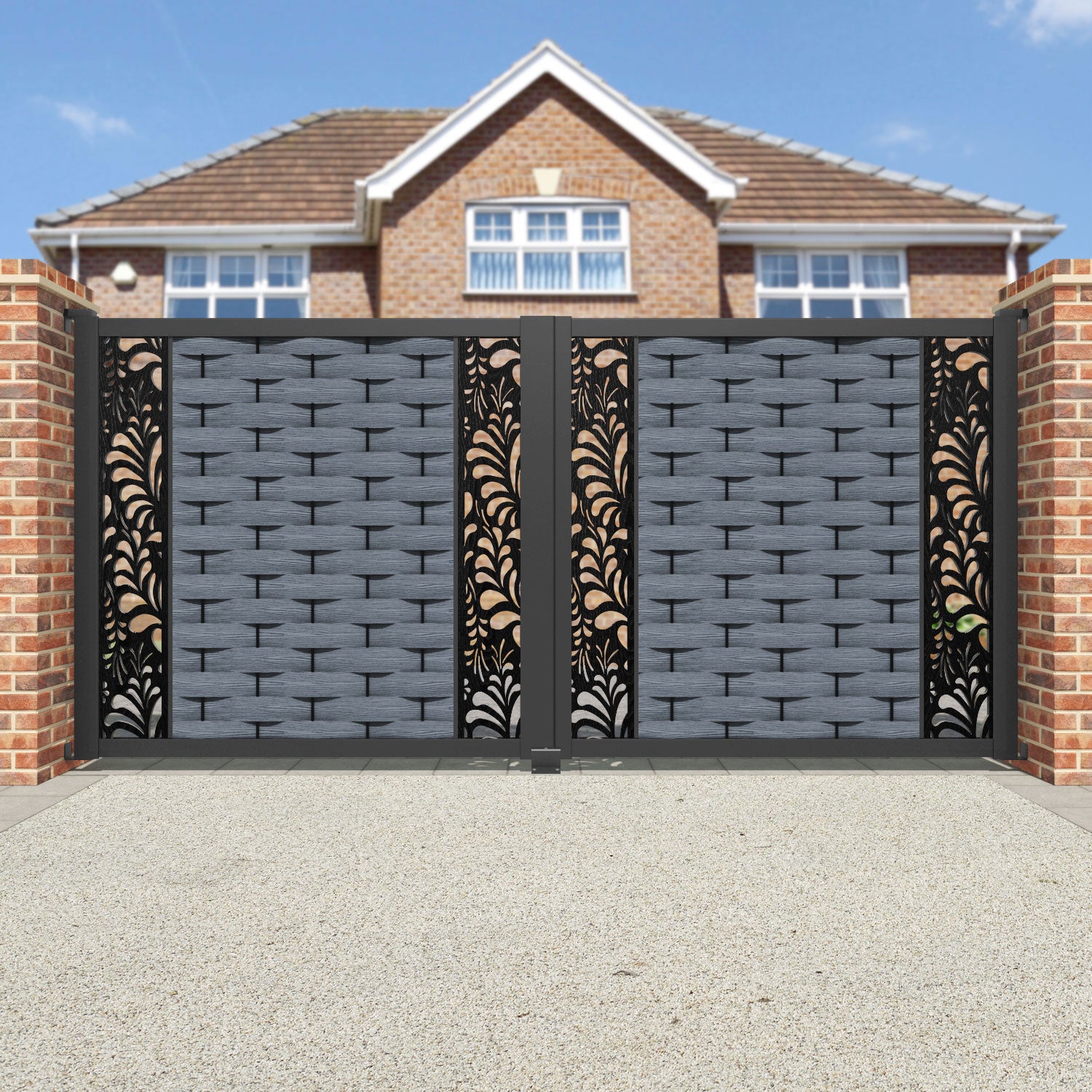 Ripple Petal Straight Top Driveway Gate - Anthracite - Middle & End Screen