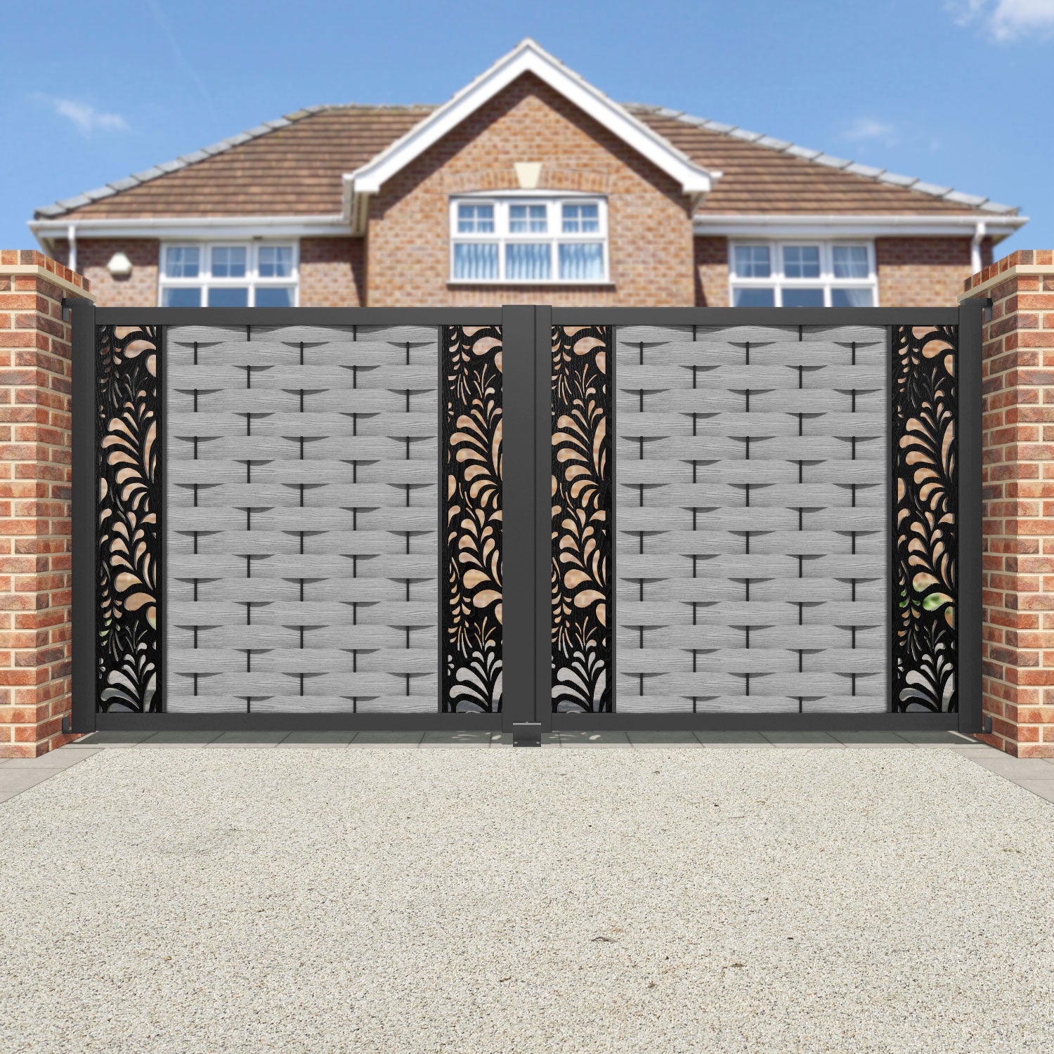 Ripple Petal Straight Top Driveway Gate - Light Grey - Middle & End Screen