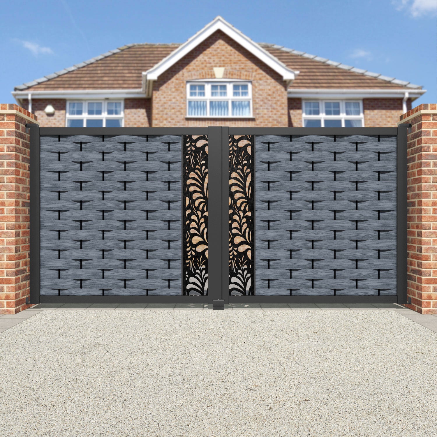 Ripple Petal Straight Top Driveway Gate - Anthracite - Middle Screen