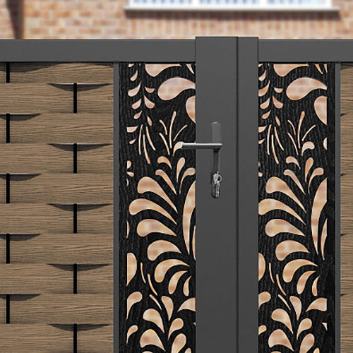 Ripple Petal Straight Top Driveway Gate - Teak - Middle & End Screen