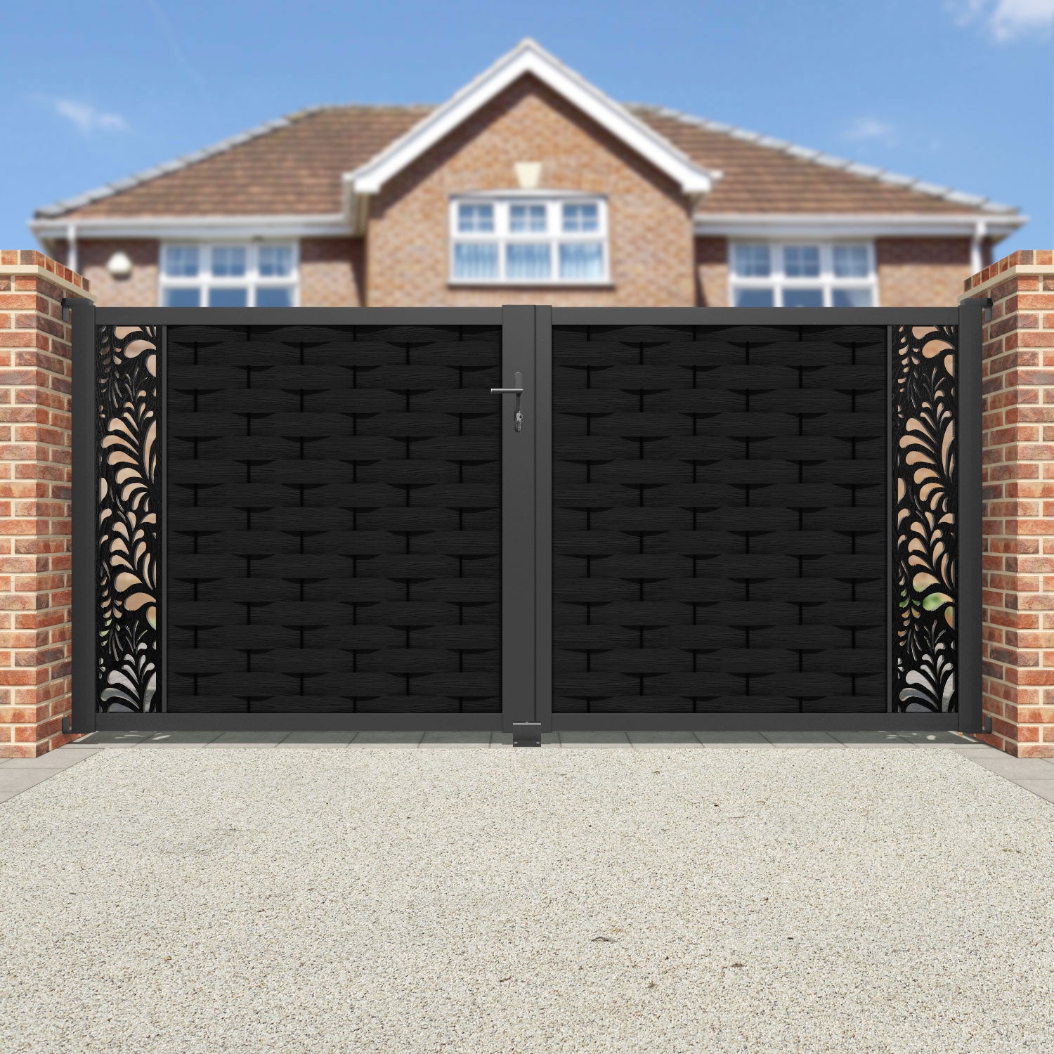 Ripple Petal Straight Top Driveway Gate - Black - End Screen