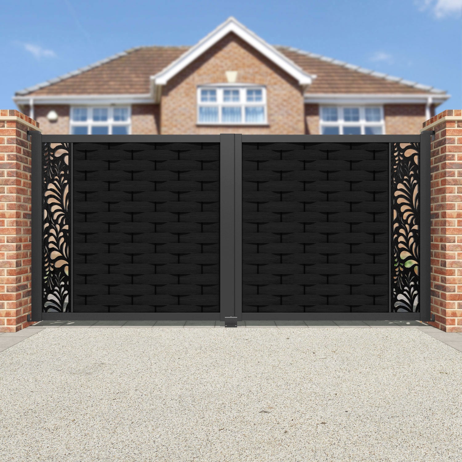 Ripple Petal Straight Top Driveway Gate - Black - End Screen