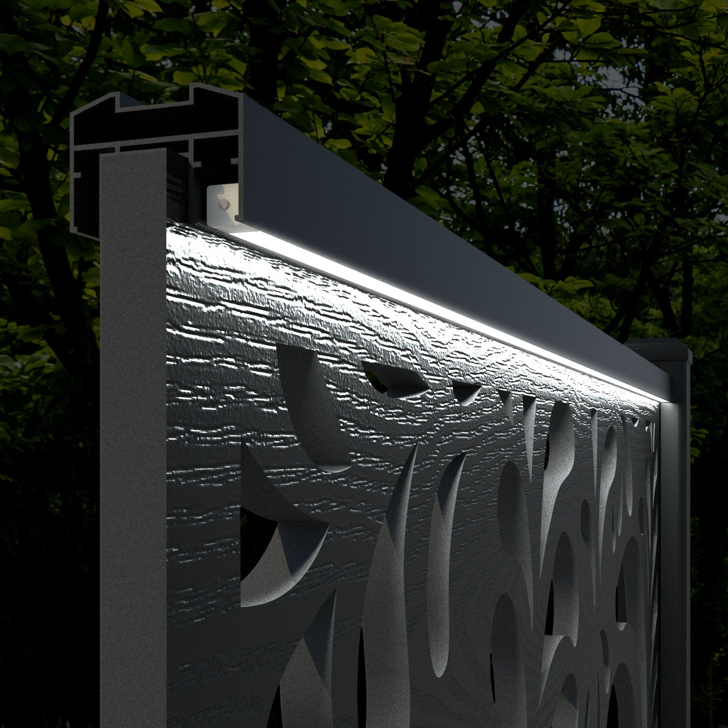 Fusion Petal Fence Panel - Teak - with our aluminium posts