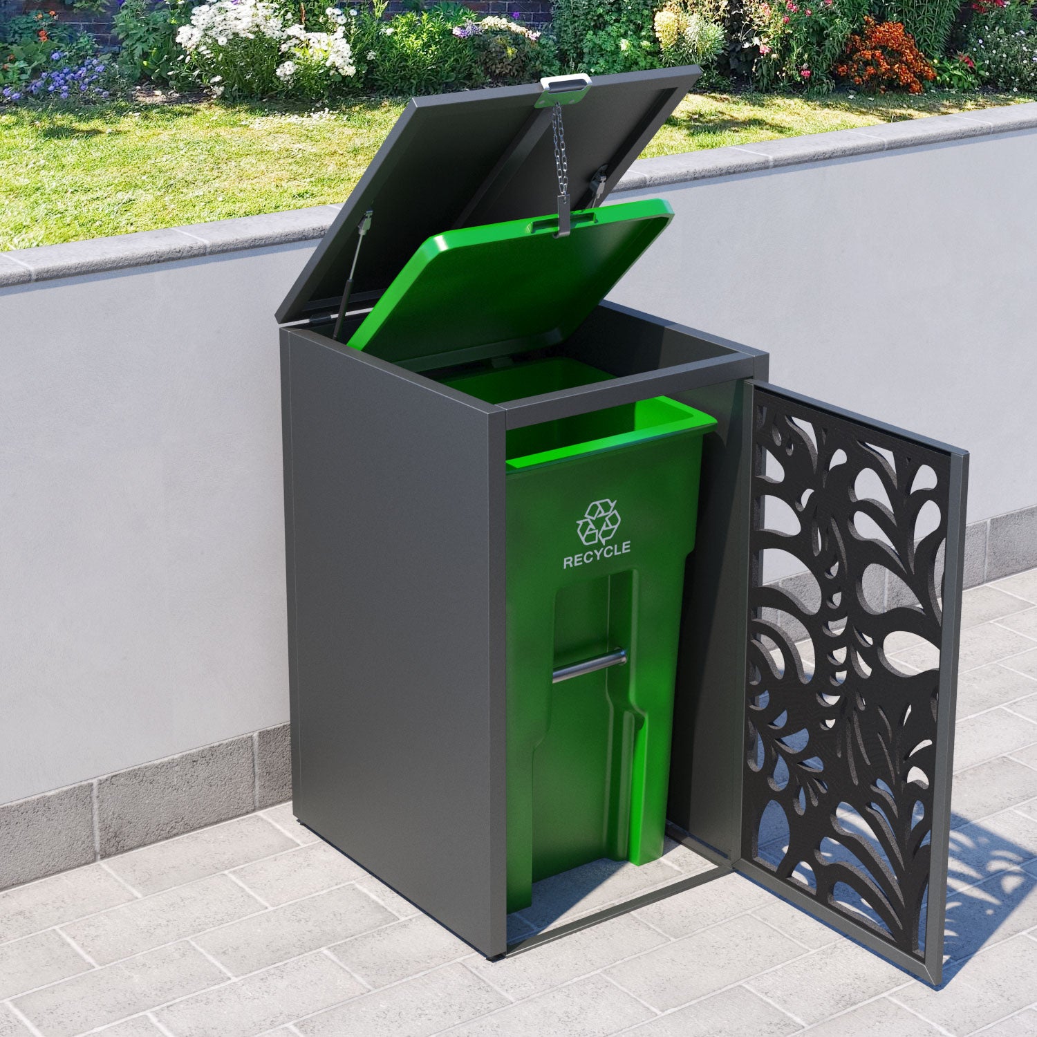 Grey 2 Bin Store with Petal Door Screen