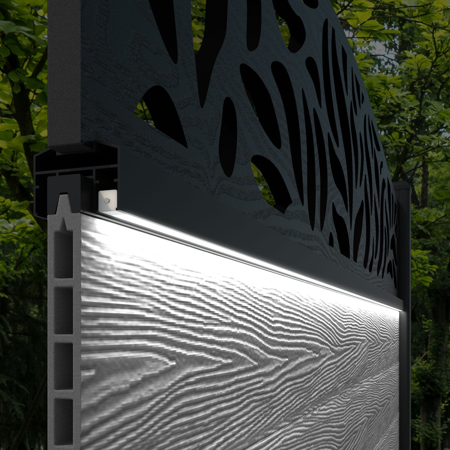 Classic Plume Curved Top Fence Panel - Mid Grey - with our aluminium posts