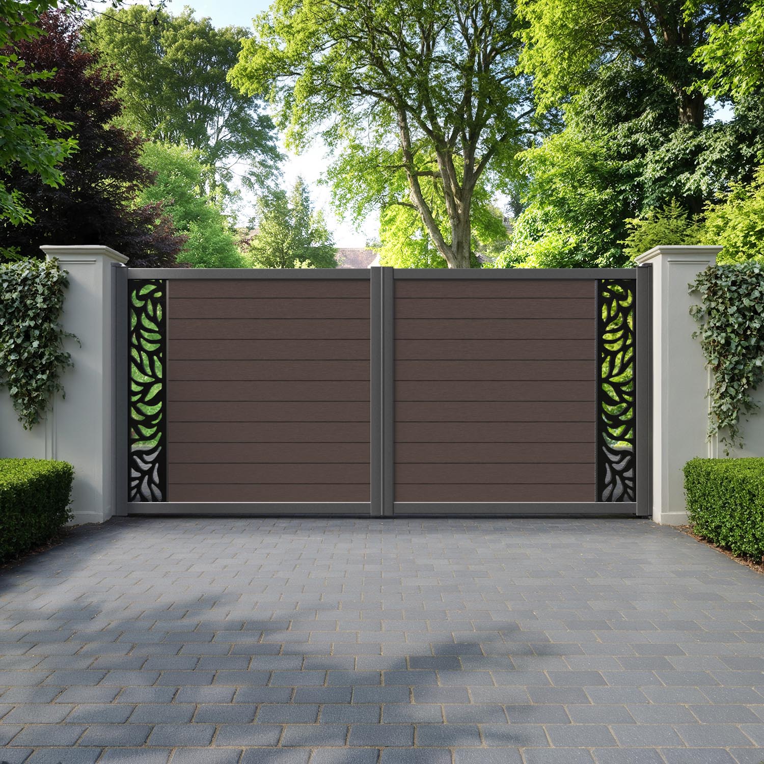 Fusion Plume Straight Top Driveway Gate - Mid Brown - End Screen