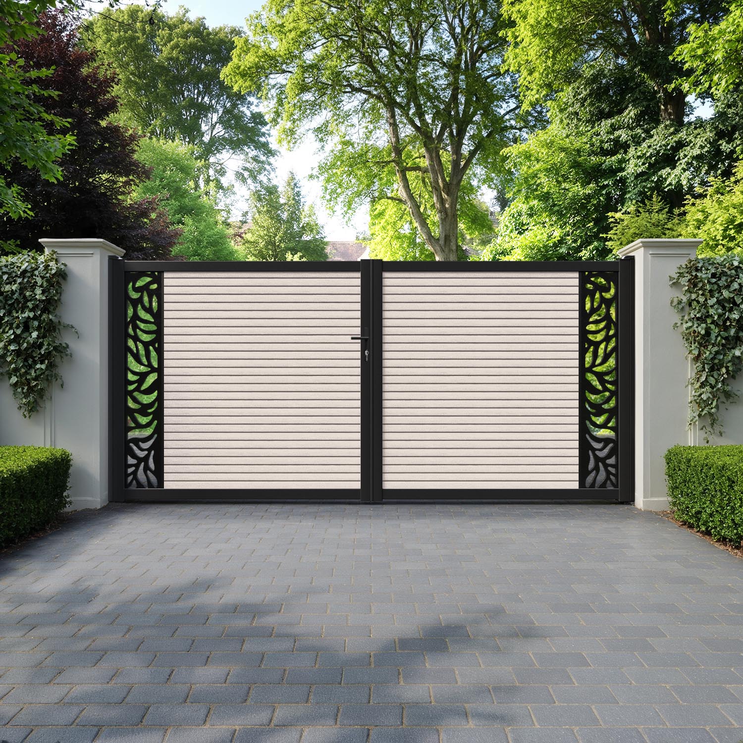 Hudson Plume Straight Top Driveway Gate - Mid Stone - End Screen