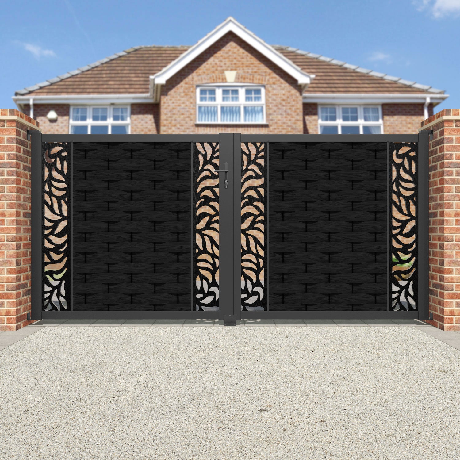 Ripple Plume Straight Top Driveway Gate - Black - Middle & End Screen