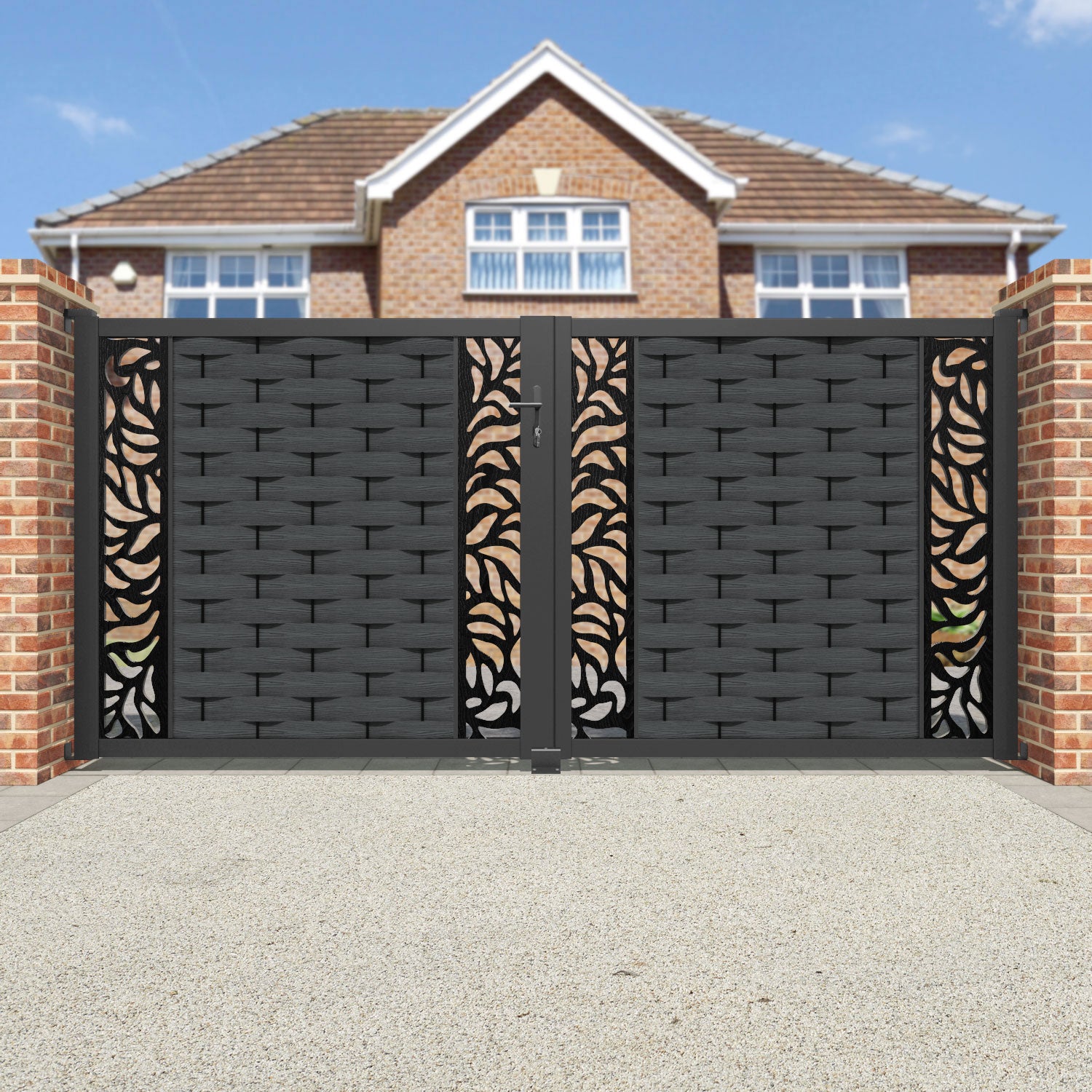 Ripple Plume Straight Top Driveway Gate - Dark Grey - Middle & End Screen