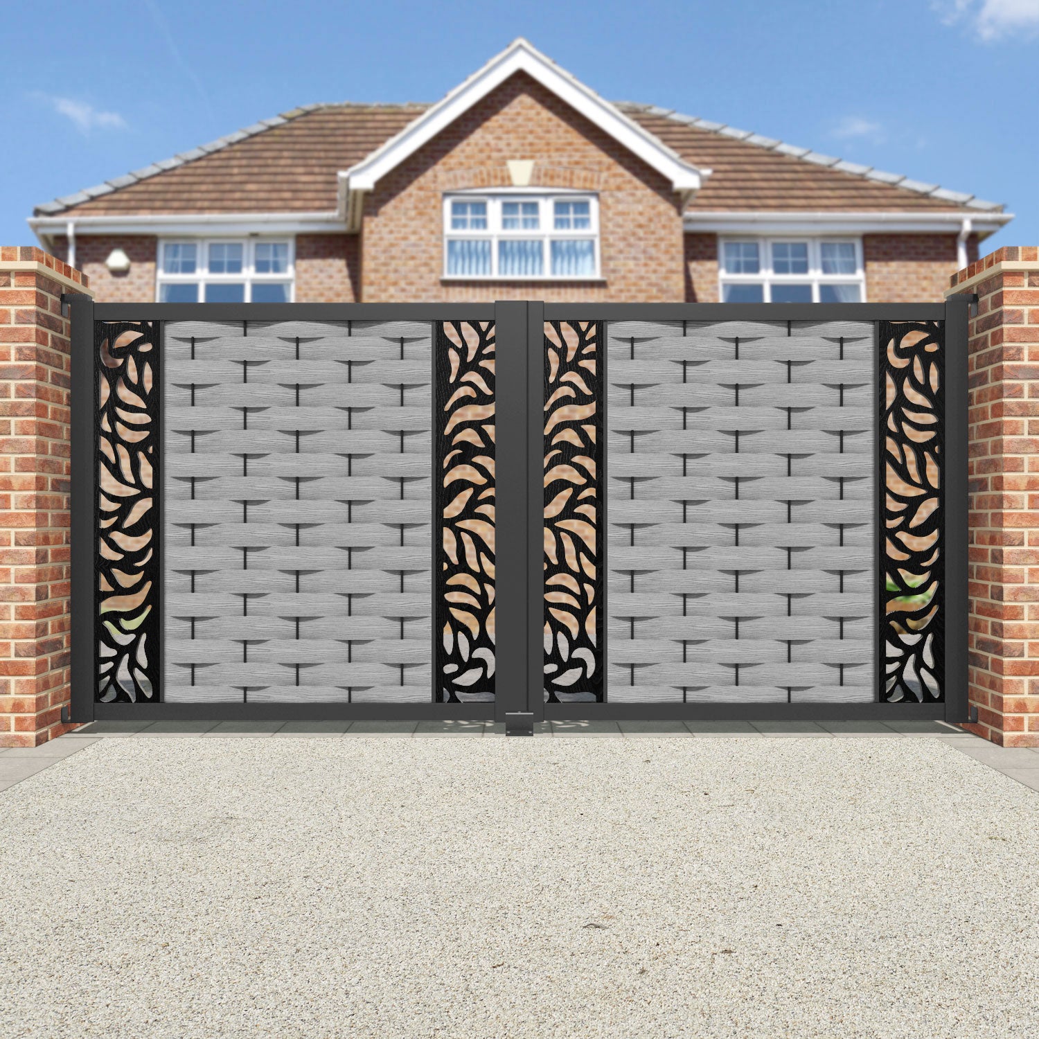 Ripple Plume Straight Top Driveway Gate - Light Grey - Middle & End Screen