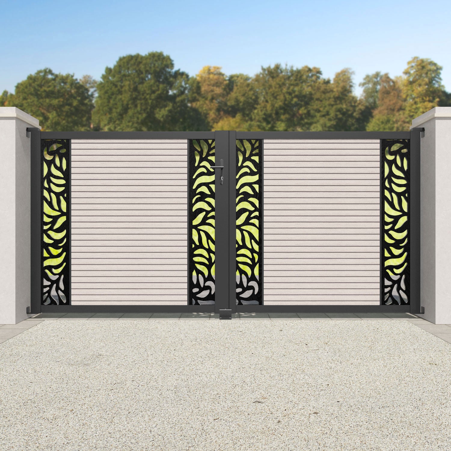 Hudson Plume Straight Top Driveway Gate - Mid Stone - Middle & End Screen