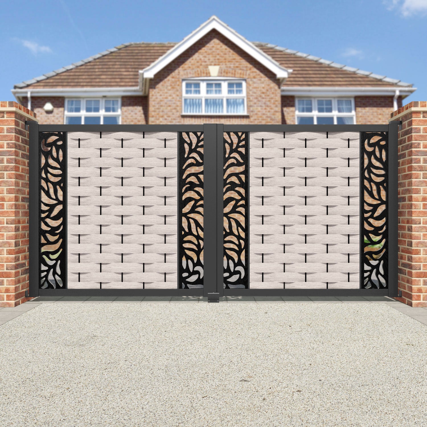 Ripple Plume Straight Top Driveway Gate - Mid Stone - Middle & End Screen