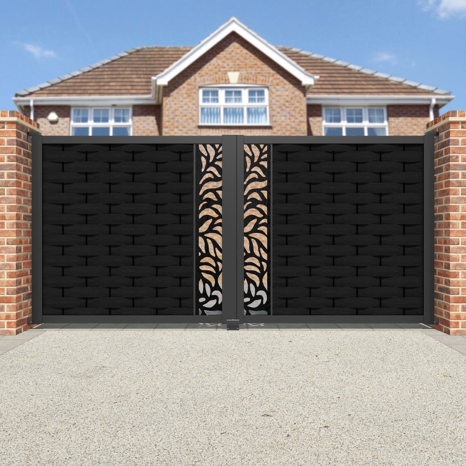 Ripple Plume Straight Top Driveway Gate - Black - Middle Screen