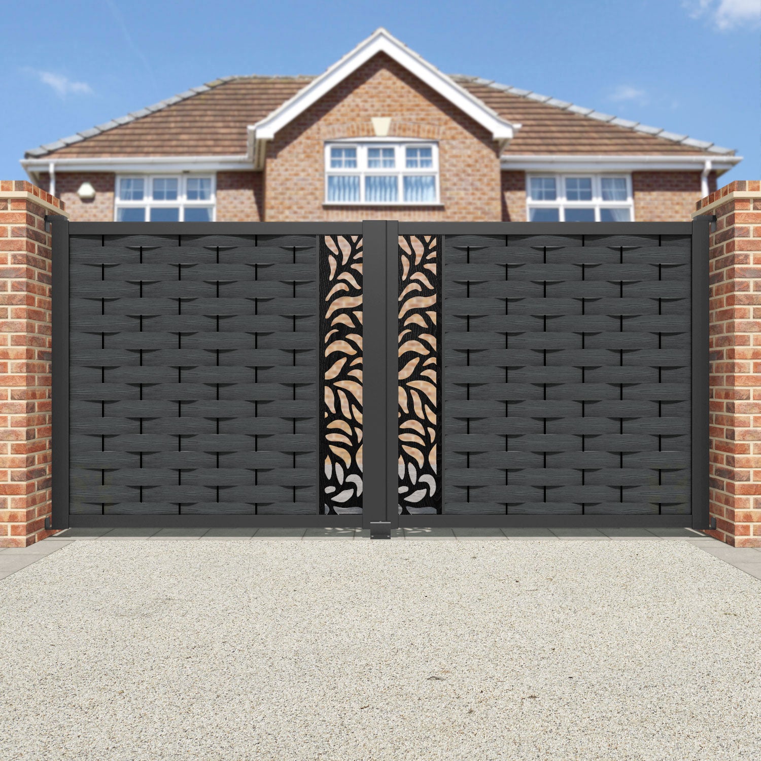 Ripple Plume Straight Top Driveway Gate - Dark Grey - Middle Screen