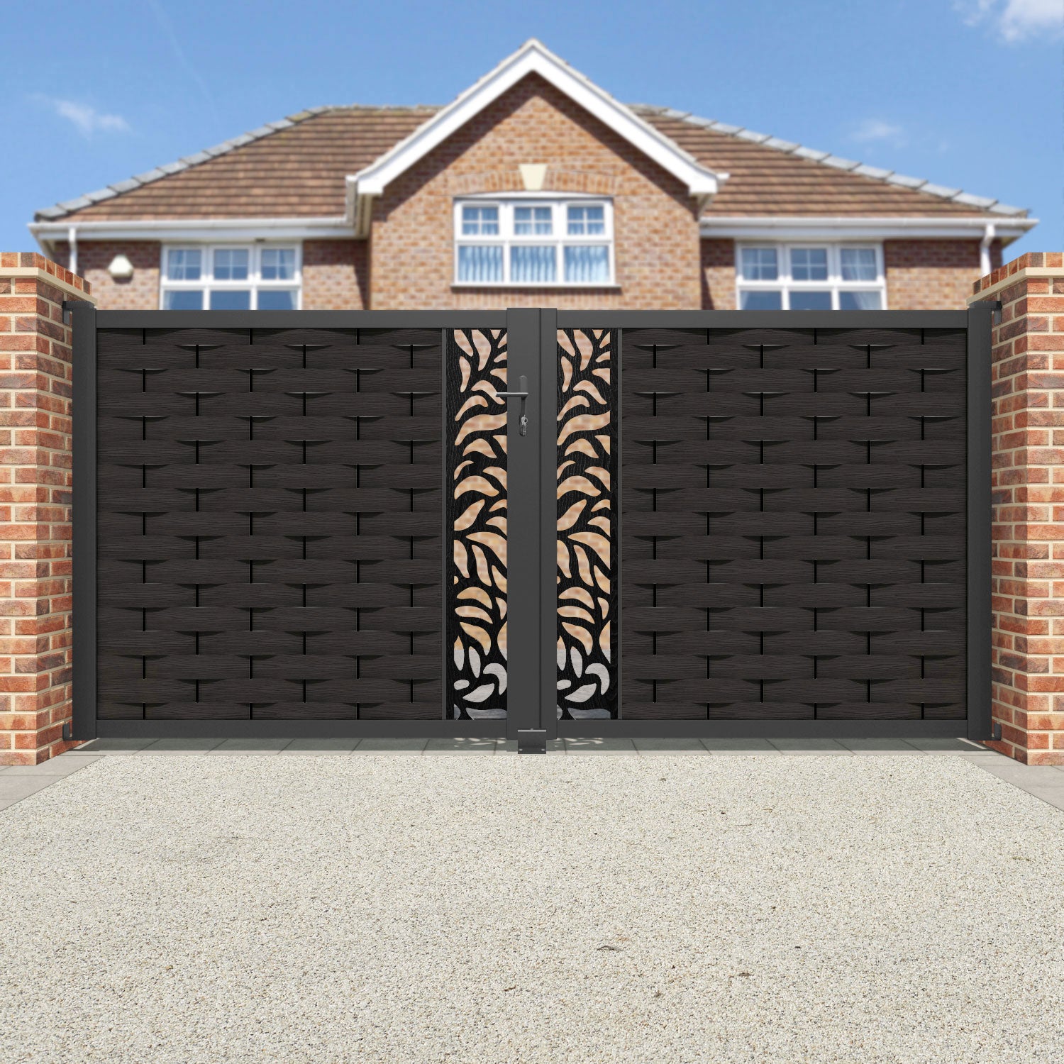 Ripple Plume Straight Top Driveway Gate - Dark Oak - Middle Screen