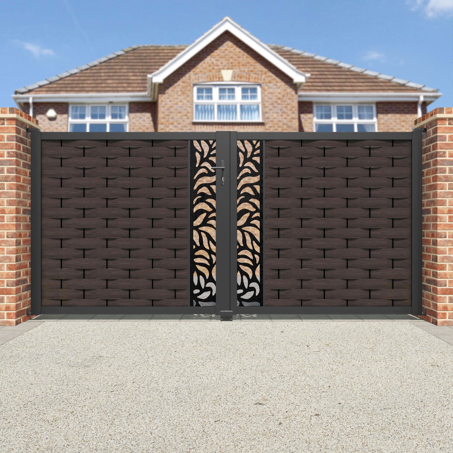 Ripple Plume Straight Top Driveway Gate - Mid Brown - Middle Screen