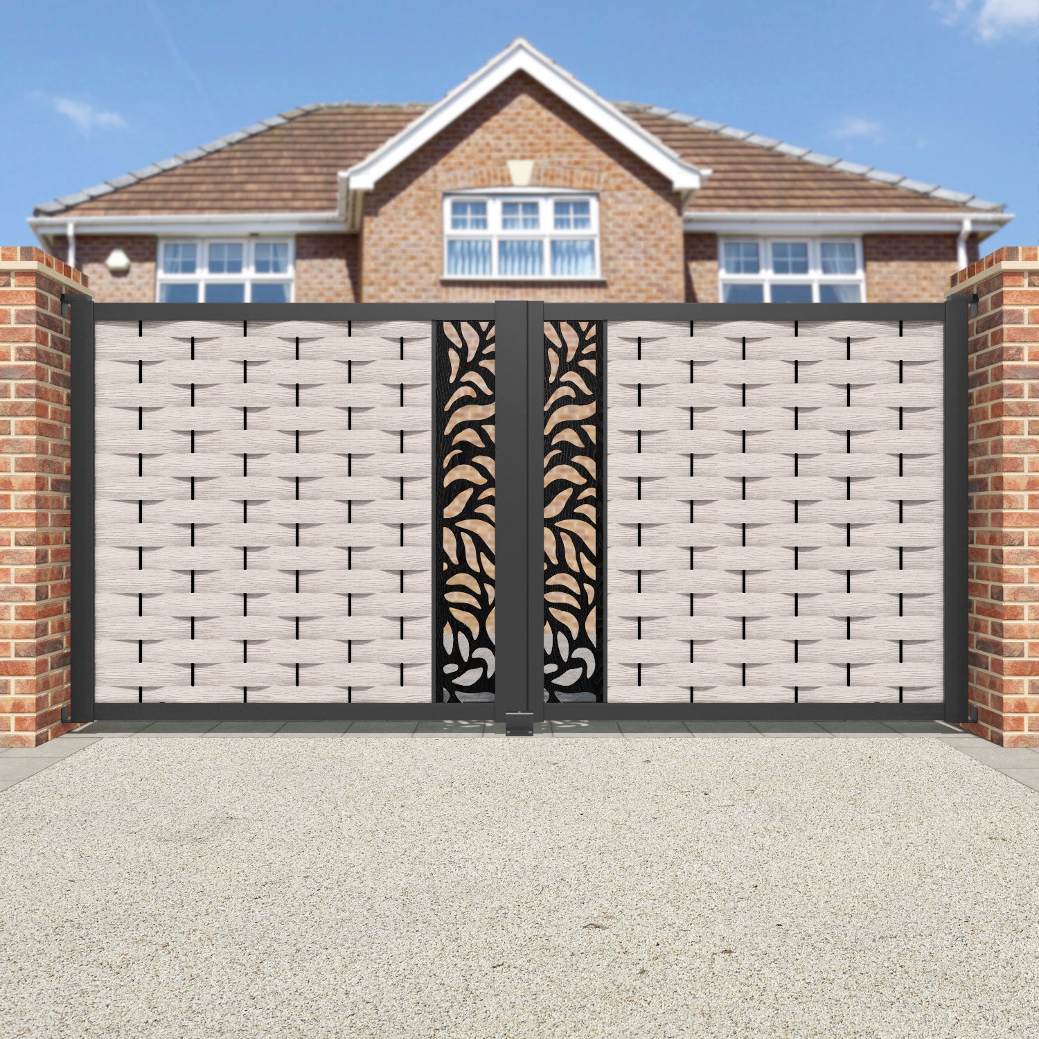 Ripple Plume Straight Top Driveway Gate - Mid Stone - Middle Screen