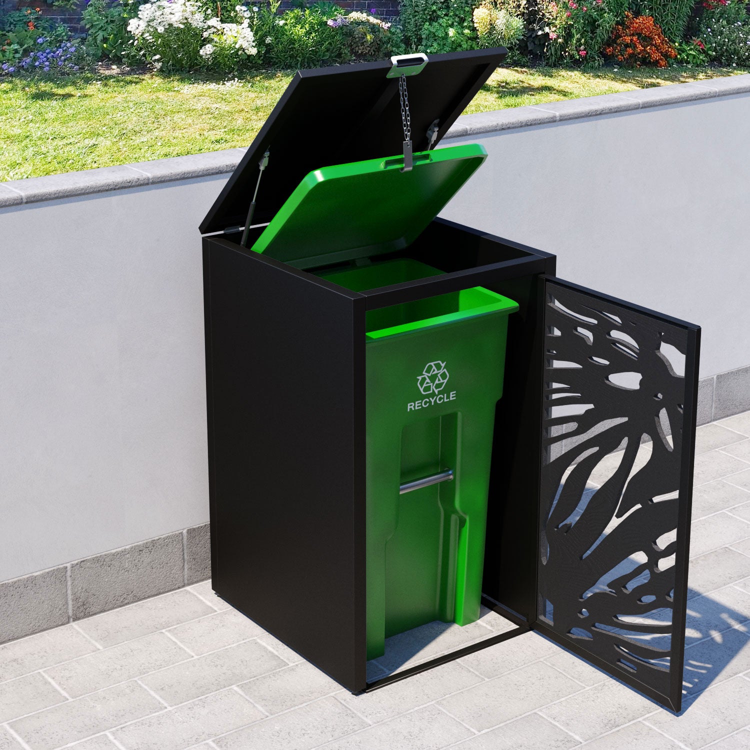 Black 2 Bin Store with Poppy Door Screen
