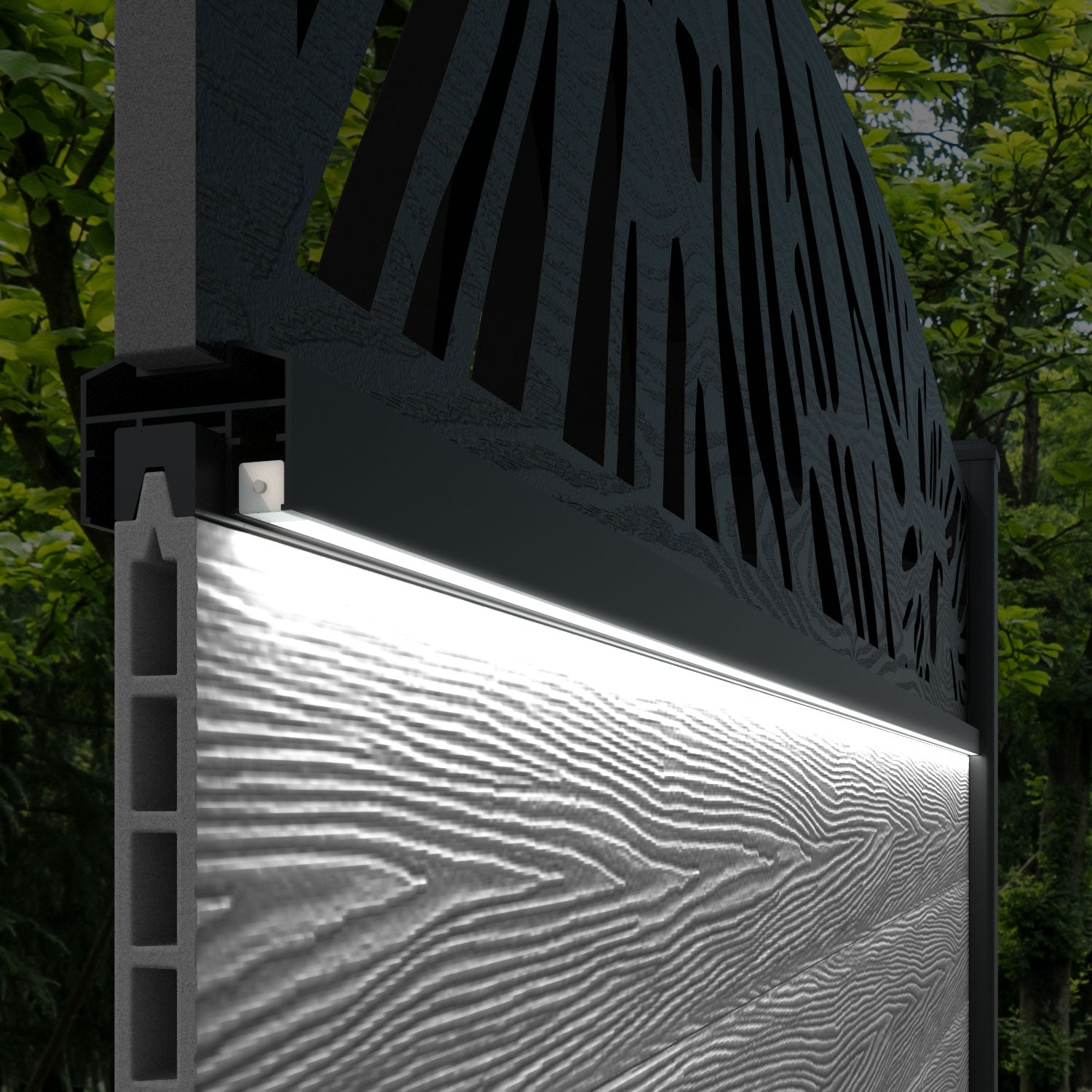 Hudson Poppy Curved Top Fence Panel - Dark Oak - with our composite posts