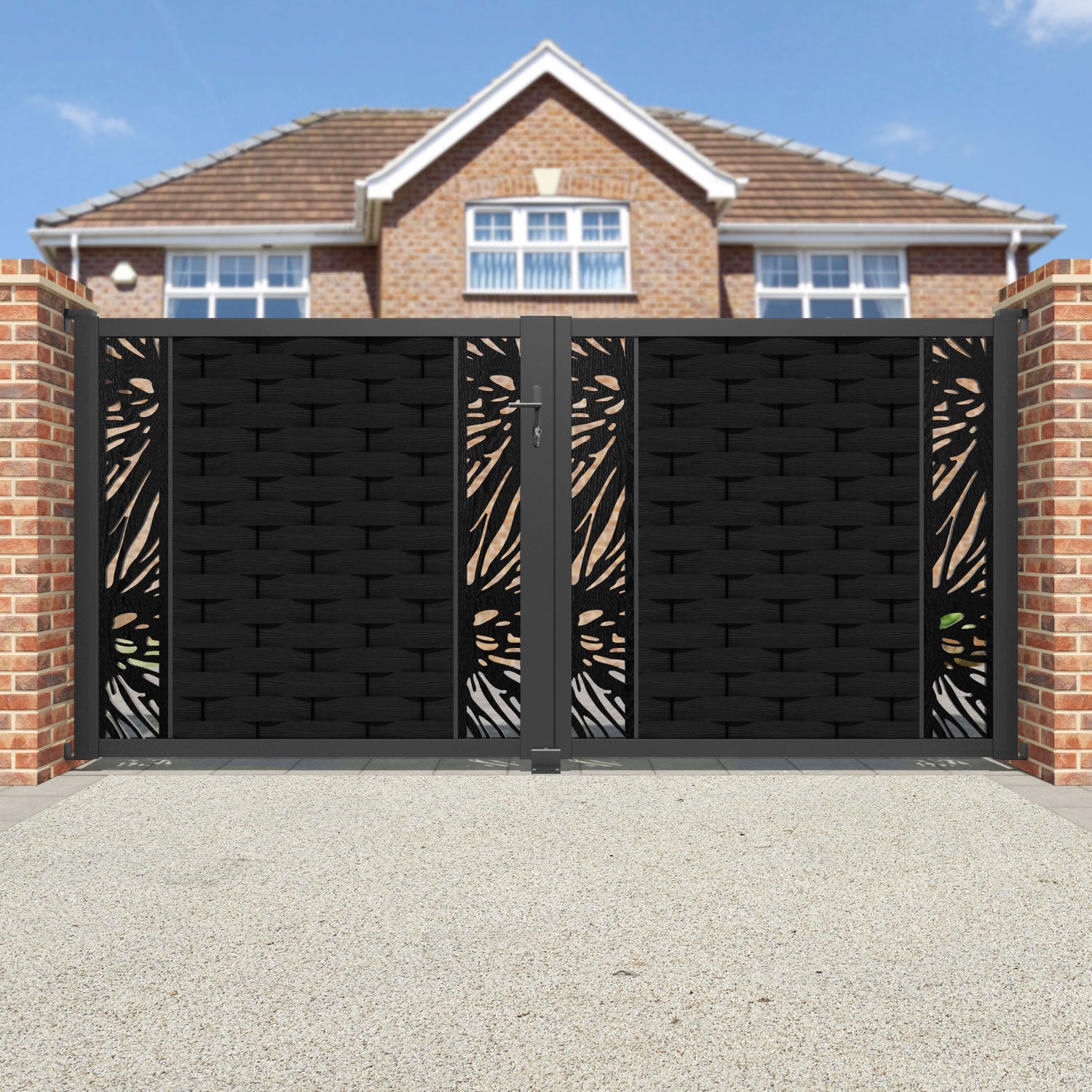 Ripple Poppy Straight Top Driveway Gate - Black - Middle & End Screen